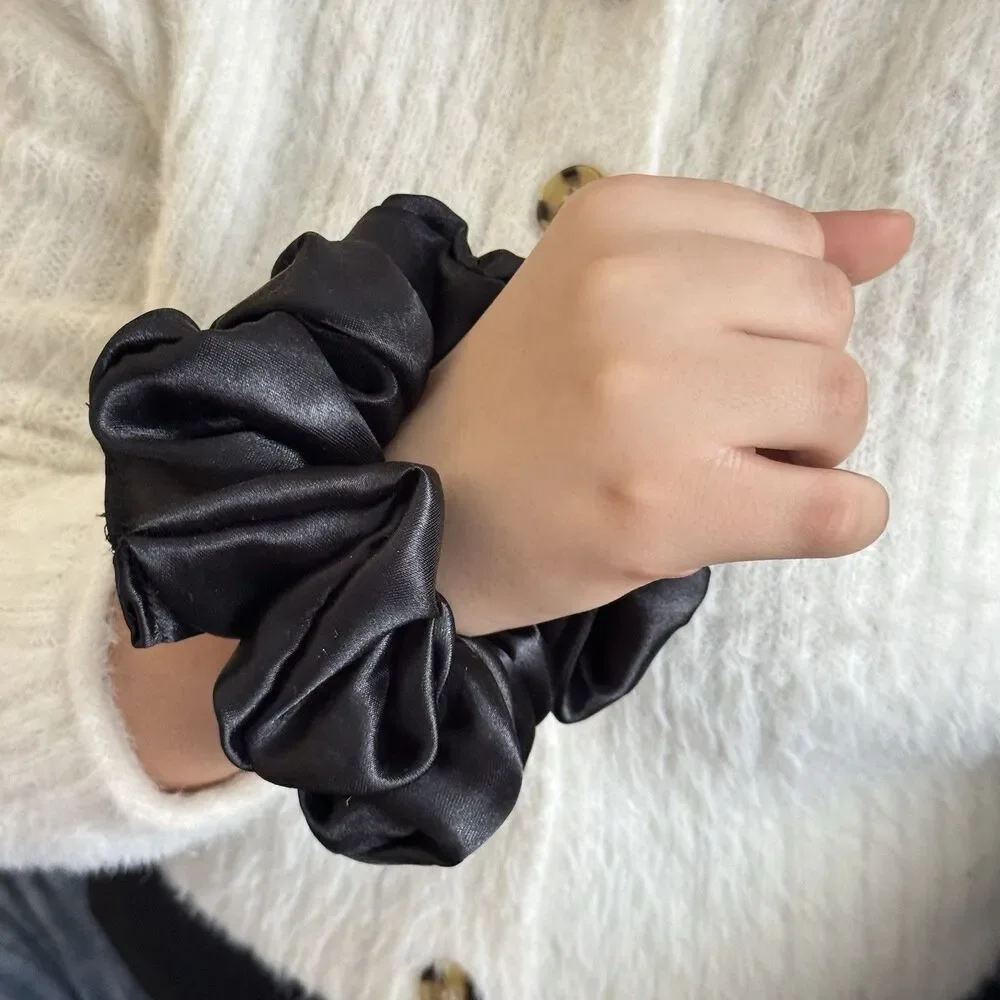 Luxury Black Satin Scrunchie Handmade – Statement Hair Accessory - Picture 3 of 10